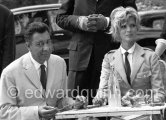 Paul Meurisse (white suit) at the déjeuner during filming of “Le Déjeuner sur l'herbe” at the Auguste Renoir house "Les Collettes". Cagnes-sur-Mer 1959. - Photo by Edward Quinn