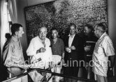 From left: Marcel Duhamel, Jacques Prévert, André Verdet, Edouard Pignon, Mario Prassinos, Alberto Magnelli, exhibition of Mario Prassinos. Musée Grimaldi, Antibes 1961. - Photo by Edward Quinn